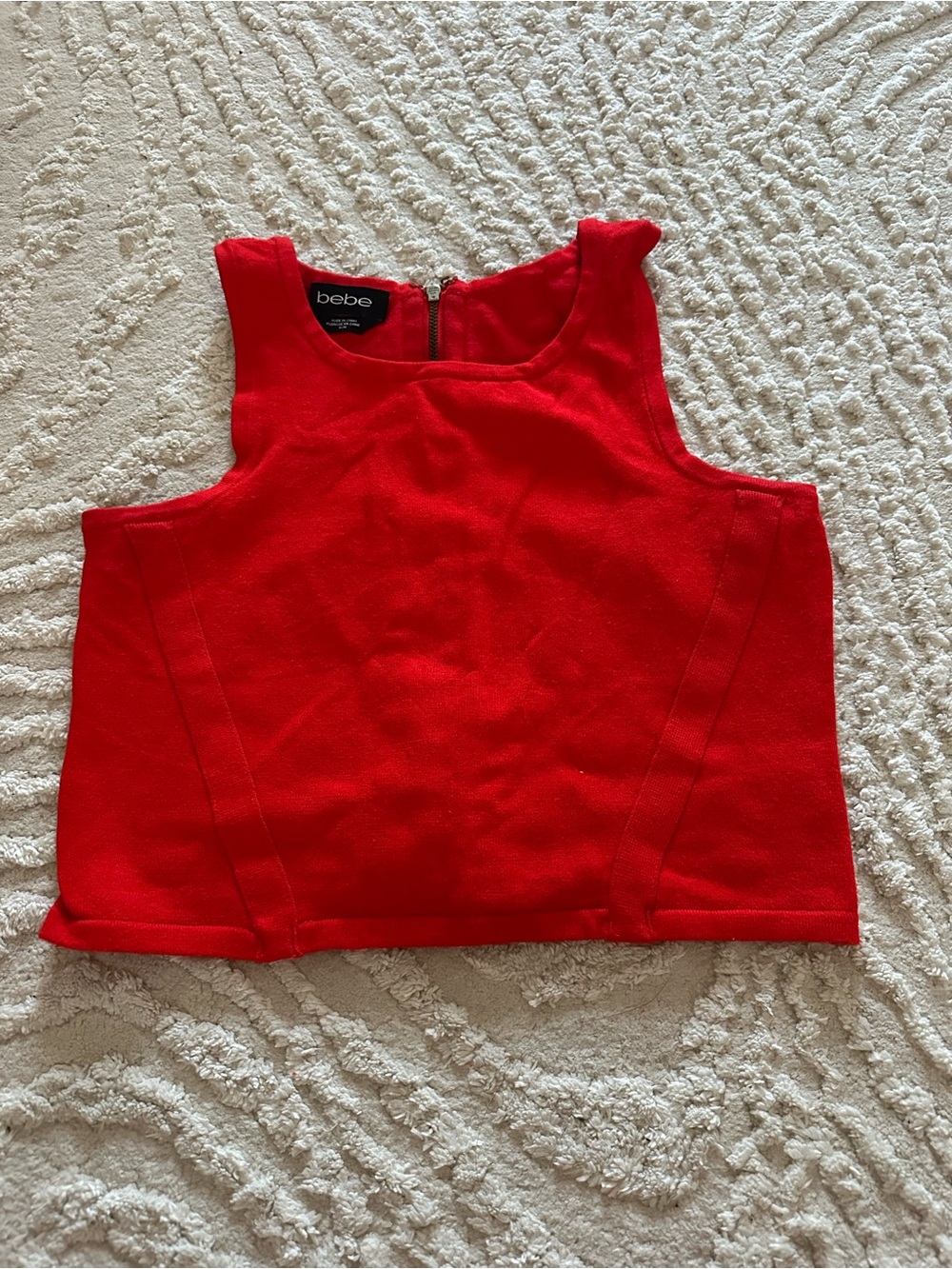 bebe Red Sleeveless Crop Top with Back Zip